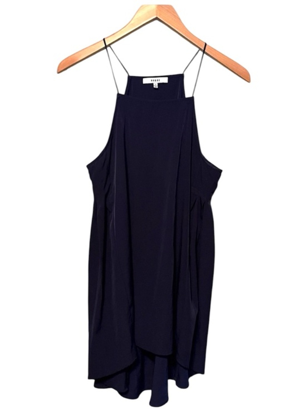 RO & DE Navy High-Neck Spaghetti-Strap Tunic Top, Medium